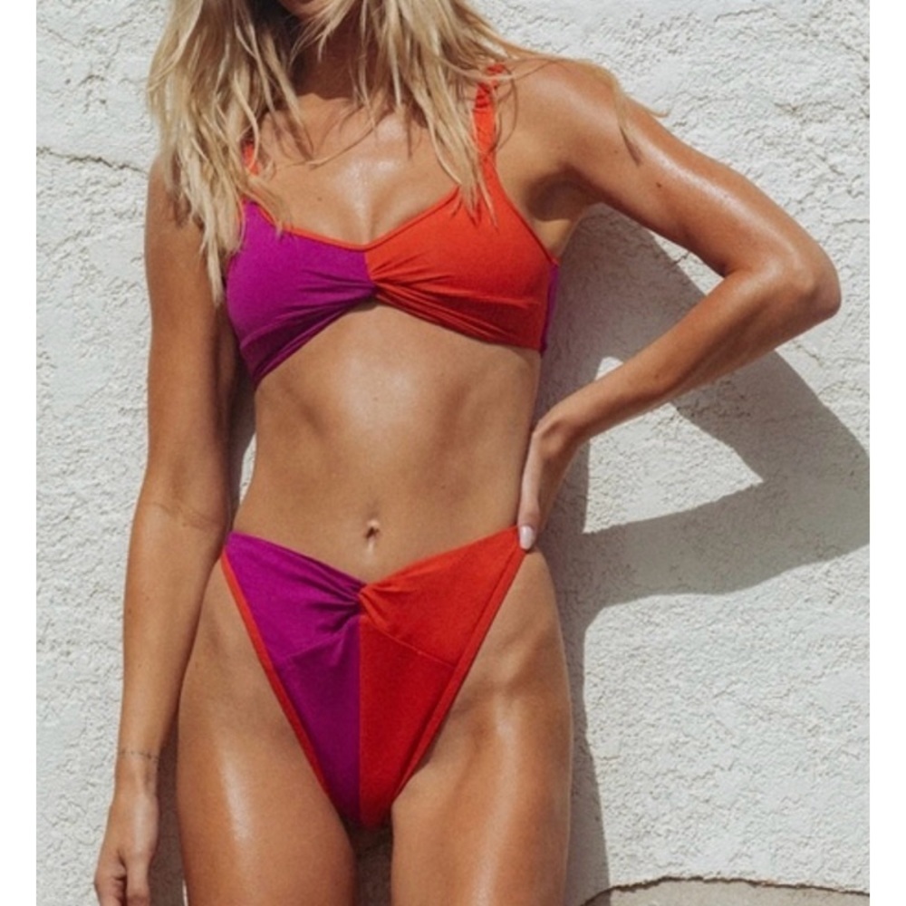 NEW L*SPACE Cardi Bikini Top + Jada Bikini Bottom Set in Berry/Pimento